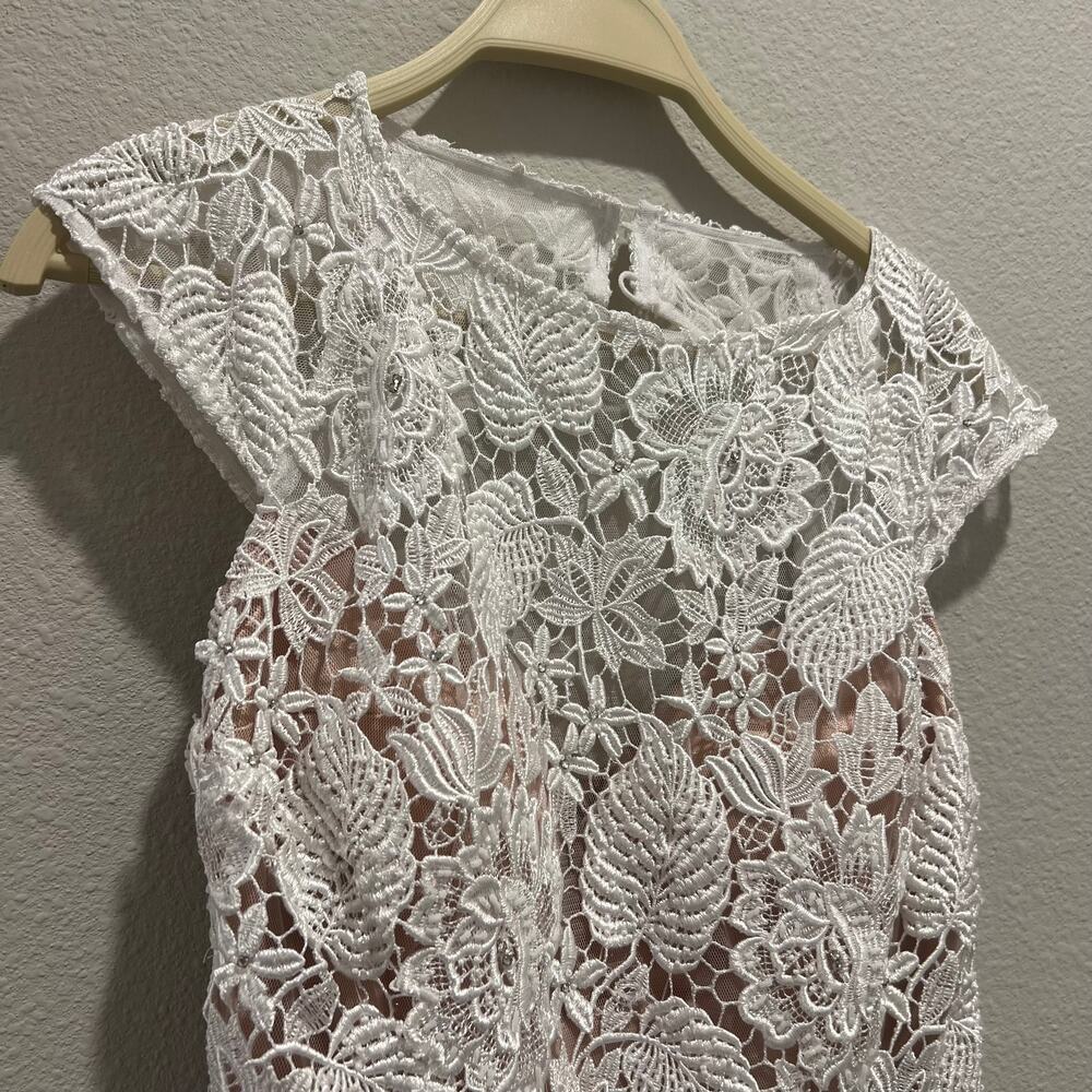 JOVANI White Lace Feather Mini Dress Open Back Pageant Bridal Cocktail Sz 4 - Picture 5 of 12